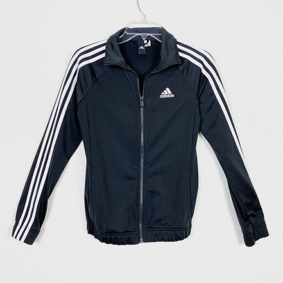 Adidas 3 Stripes Black & White Sporty Athletic Zip Up Jacket - Picture 1 of 5
